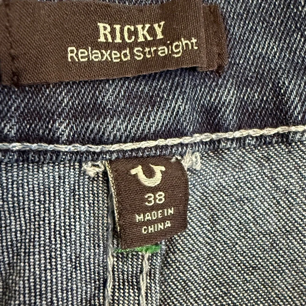 True Religion Ricky Relaxed Sn Flap Dark Wash‎ Straight Jeans Mens Size 38x34
